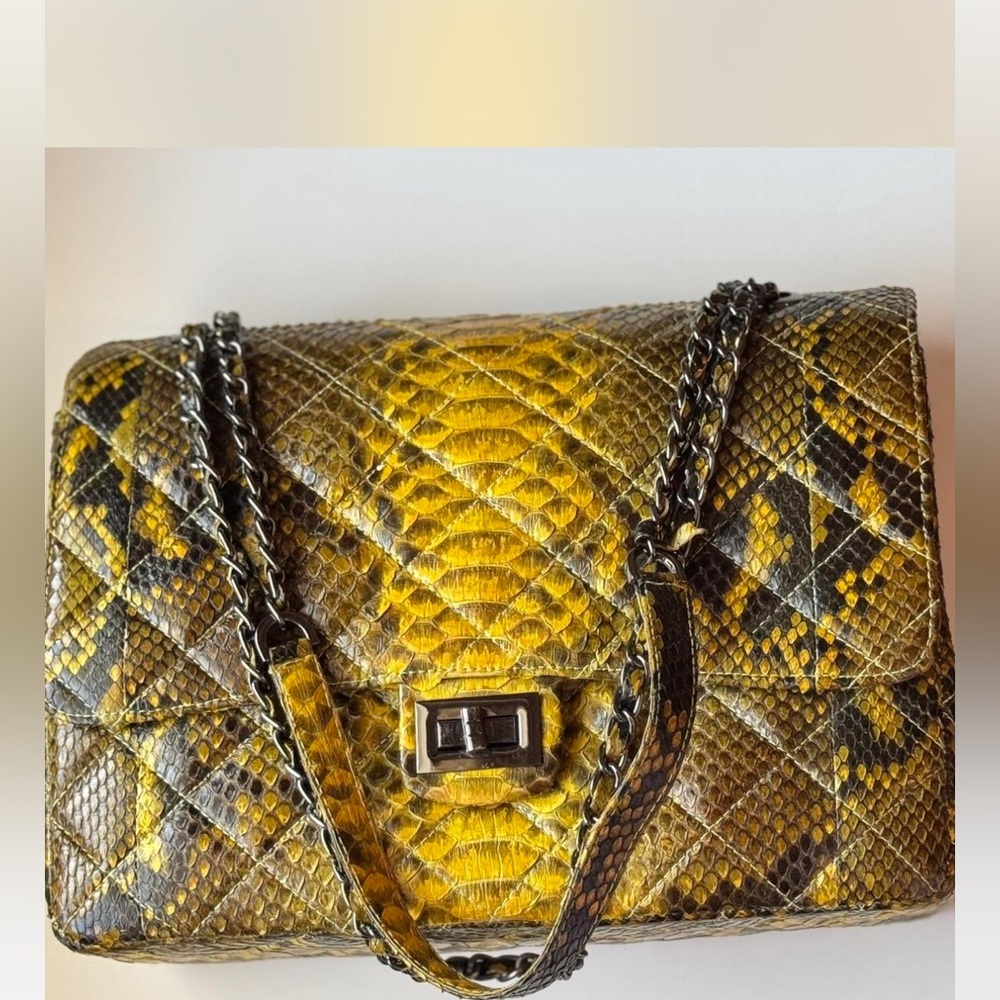 Yellow Quilted Snakeskin Handbag